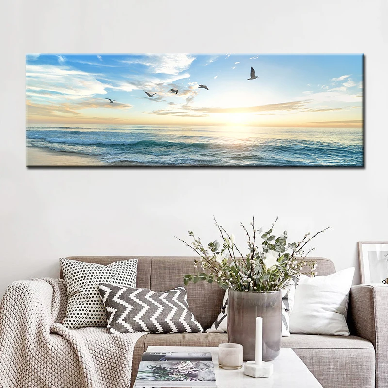 

Natural Sea Beach Flying Birds Landscape Posters and Prints Canvas Painting Wall Art Picture for Living Room Cuadros Decor Salon