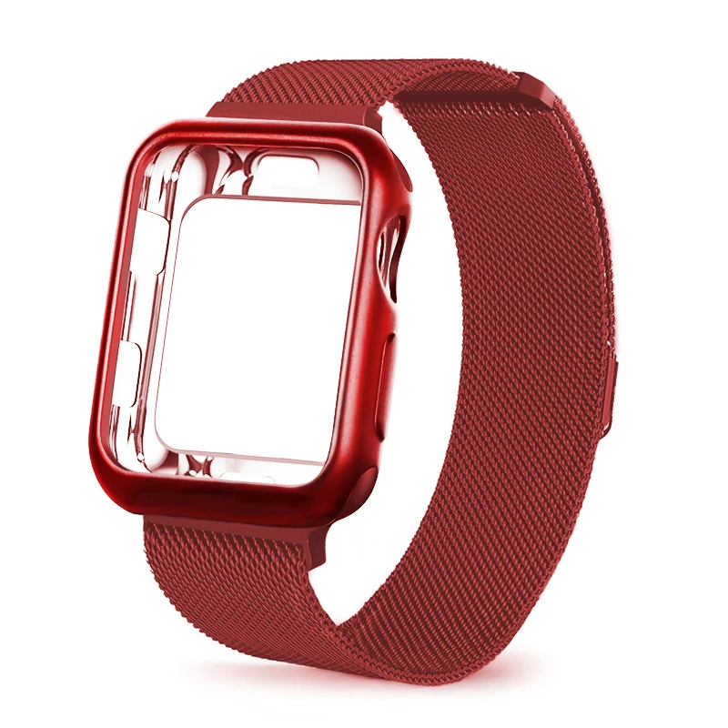 Red2-TPU case Миланская петля ремешок с чехол для Apple Watch 42 мм 38 мм браслет из нержавеющей стали ремешок для iwatch серии 4 5 40 мм 44 мм - Цвет ремешка: Red2-TPU case