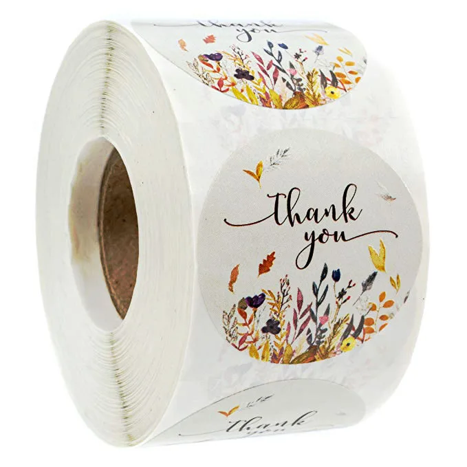 Autumn Floral Thank You Stickers seal labels 500pcs/roll round label for package personalized decoration stationery sticker | Канцтовары