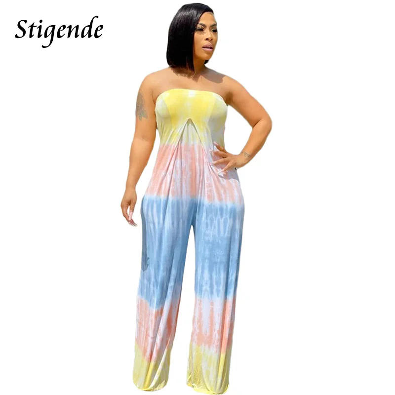 

Женский комбинезон без бретелек, с широкими штанинами и принтом