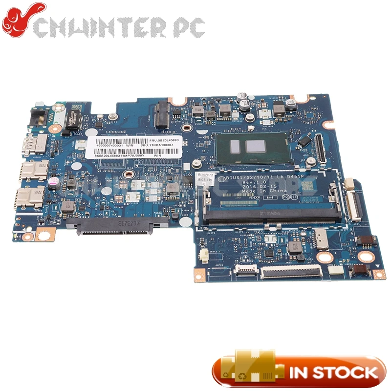 

NOKOTION NEW For Lenovo Yoga 510-14ISK Laptop Motherboard 5B20L45883 BIUS1 S2 Y0 Y1 LA-D451P SR2EZ I7-6500U CPU