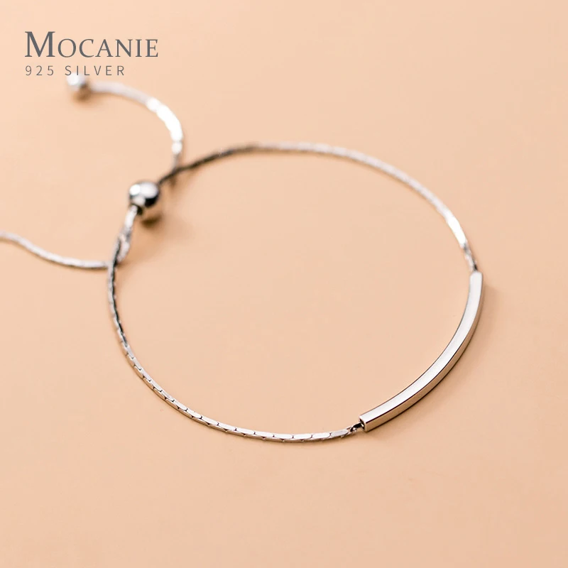 

Mocanie Minimalist Wave Long Stick Box Chain Bracelet for Women 925 Sterling Silver Adjustable Bangle Link Chain Fine Jewelry