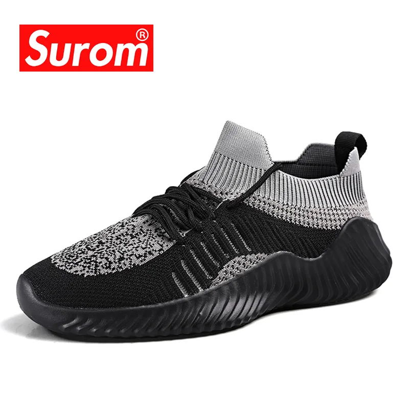 SUROM Breathable Mesh Sneakers Man Lightweight Shoes Men Lace Up Elasticity Top Training Adult Footwear Big Size 39-48 | Обувь