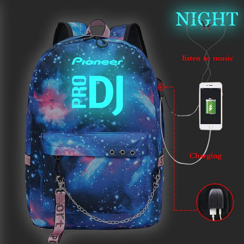 

Fashion Luminous Pioneer Pro DJ Backpack School Bag with USB Charge School Bag for Teenagers School Backpack