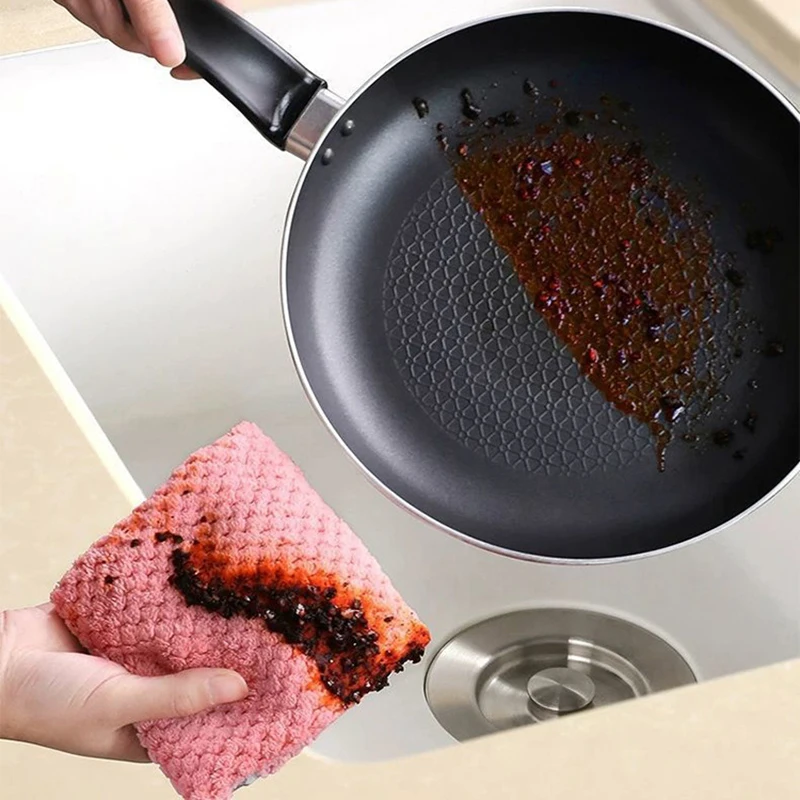 

Kitchen Daily Dish Towel, Dish Cloth, Kitchen Rag, Non-stick Oil, Thickened Table Cleaning Cloth, Absorbent Scouring Pad 5pcs