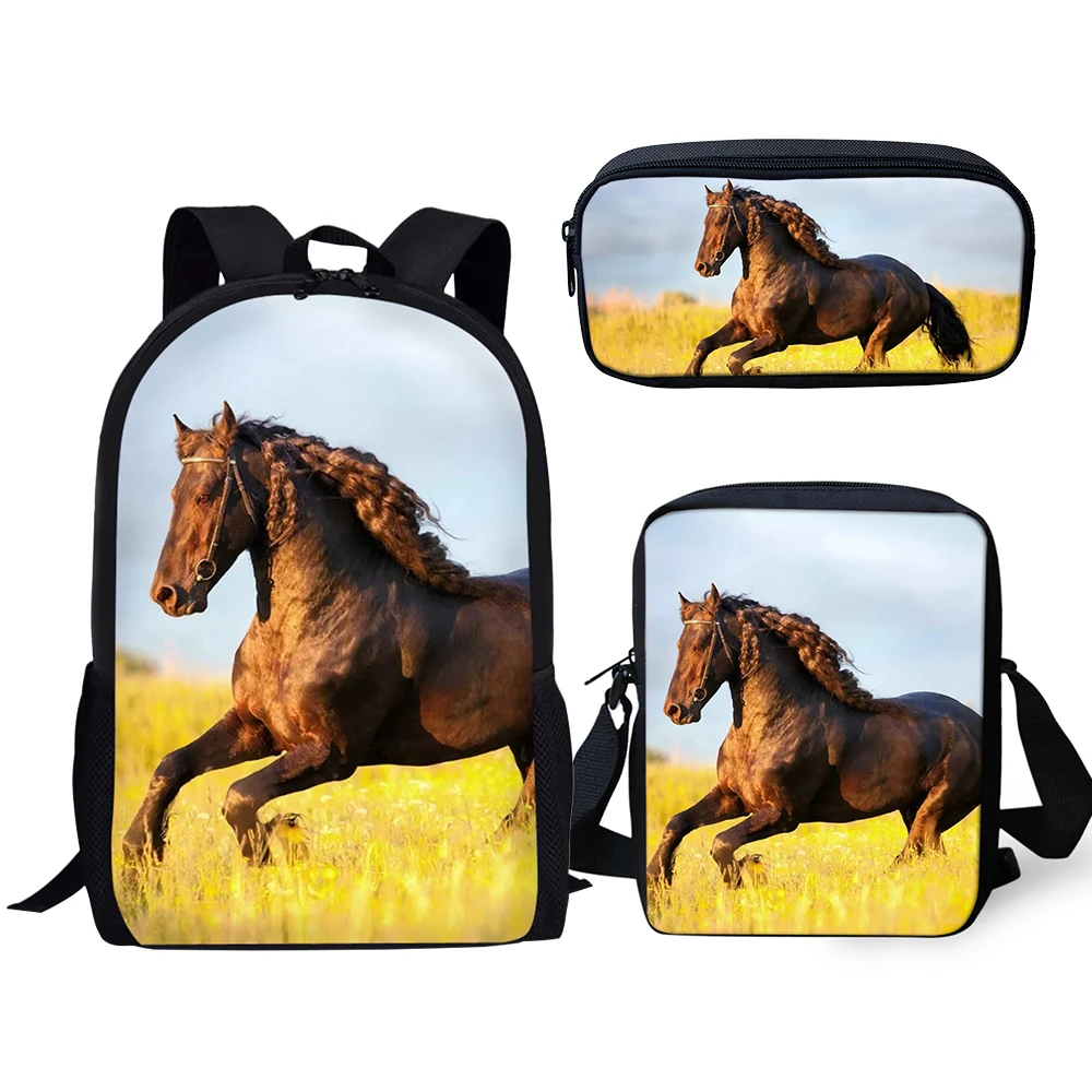 HaoYun Fashion Children's 3PCs Backpack Set Flower Horse Prints Pattern Kids School Book Bags Set Backpack/Flaps Bag/Pen Bags