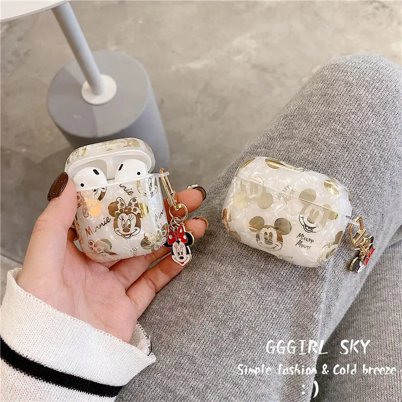 

Disney Mickey Minnie Earphone Case With Keyring For Apple Airpods Pro Headphone Cover Air pods 1 2 Wireless Charging Box Bags