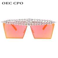 oec cpo square diamond sunglasses women fashion rhinestone sun glasses female shades red mirror eyewear metal eyeglasses uv400