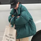 Куртка женская однотонная с воротником-стойкой, мягкая свободная короткая парка в Корейском стиле, черная белая, зимняя 2020