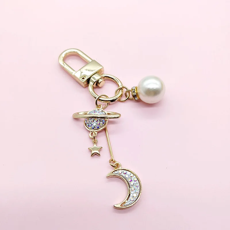 Only Key Ring A Корейский Роскошный силиконовый чехол с алмазной луной для Apple Airpods, чехол, аксессуары, Bluetooth наушники, защитная крышка, жемчужное кольцо для ключей - Цвет: Only Key Ring A