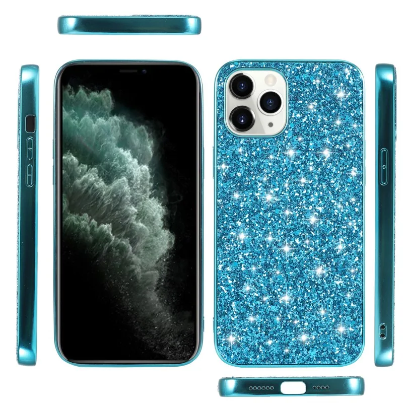 Блестящий чехол для iPhone 12 Pro Max 13 Mini 14 11 XS XR X 7 8 Plus бампер ударопрочный жесткий