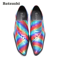 batzuzhi color leather shoes men fashion mens shoes with rivets 6 5cm high heels party wedding shoes men zapatos hombre 38 46