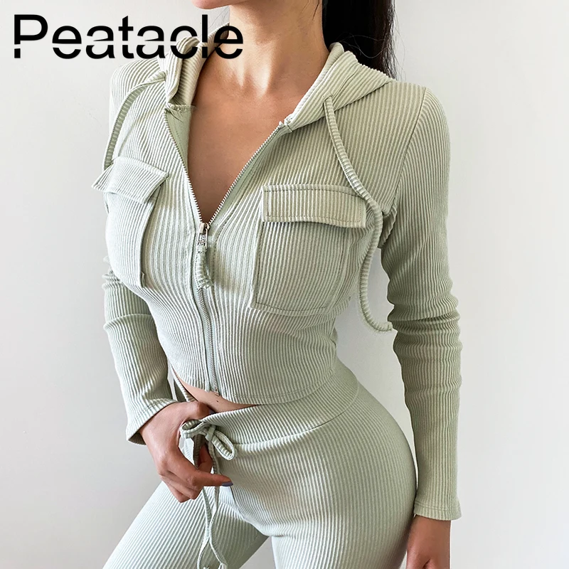 Костюм женский из 2 предметов на молнии с капюшоном и трико | Спорт развлечения