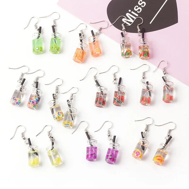 

Funny Fruit In Jar Dangle Earrings Multifruit Colorful Summer Series Eardrop For Women And Girls Unique Fashion Jewelry Gift