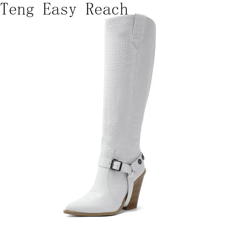 

Осенние женские сапоги; Модные сапоги до колена с пряжкой; Высокие сапоги из искусственной кожи на танкетке и высоком каблуке; Зимняя женска...