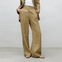 2021 casual cotton linen wide leg beach pants bohemian loose pants female vintage high waist solid color straight trousers women