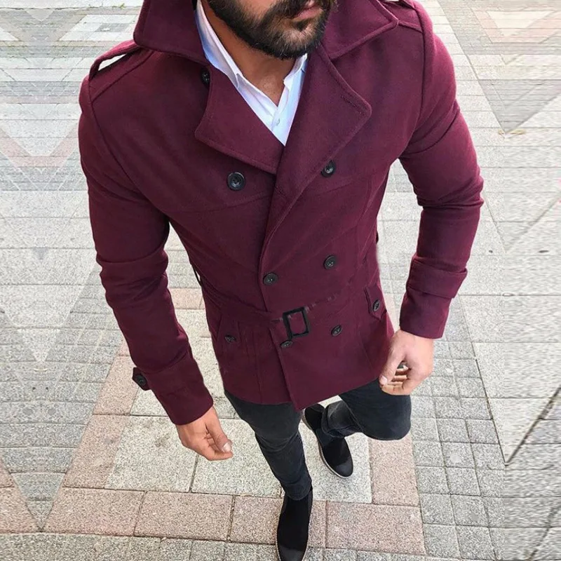 

Wepbel Casual Trench Coats Jackets Woolen Coat Woolen Coat Jackets Men Long Sleeve Lapel Overcoats Double Breasted Outwear Coats
