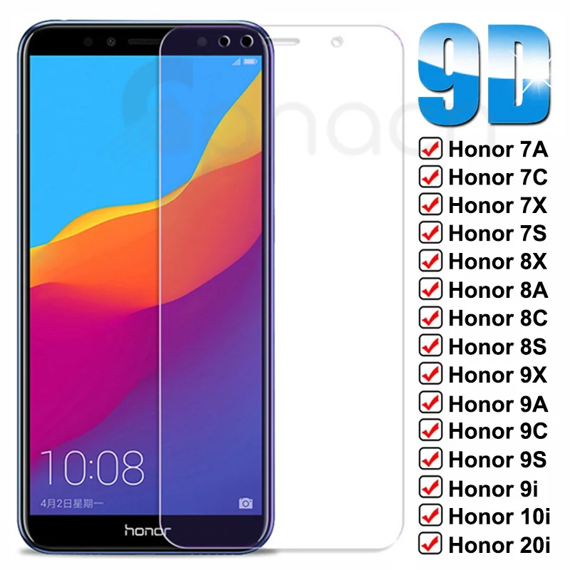 

9D Protective Glass For Huawei Honor 9X Lite 7A 7C 7X 7S 8X 8A 8C 8S 9A 9C 9S 9i 10i 20i Tempered Screen Protector Glass Case