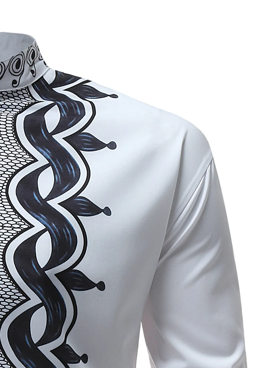 Men's African Stand-up Collar 4 Bottons Ethnic Shirt Printing Long-Sleeved Style For Outdoor Casual Daily Clothing | Тематическая