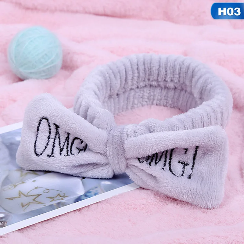Новая буква "OMG" коралловый флис мягкий бант повязки для женщин девочек милый держатель волос повязки для волос аксессуары для волос - Цвет: H03