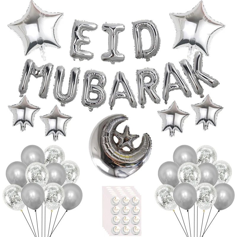 Eid Mubarak-pancarta con Globos, decoraci&oacute;n para el hogar, Ramad&aacute;n, Kareem, pegatina, Festival isl&aacute;mico musulm&aacute;n, fiesta, bricolaje, Globos de helio-3