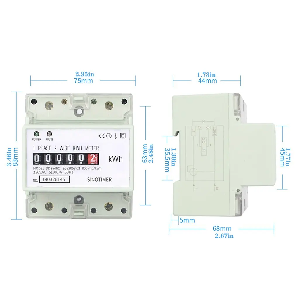 

SINOTIMER DDS546C 5 (100) A 230VAC 50 / 60Hz Single Phase Analog Power Meter Electric Power Meter Household Electric Din Rail