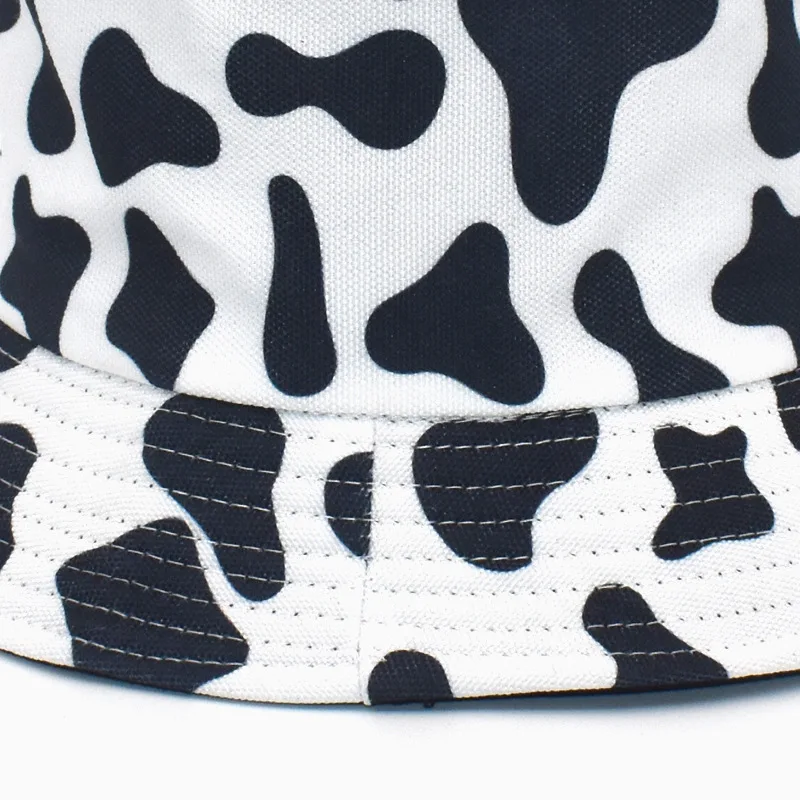 

Unisex Harajuku Panama hat cow pattern basin hat summer men women black and white double-sided fisherman hat foldable sun hat