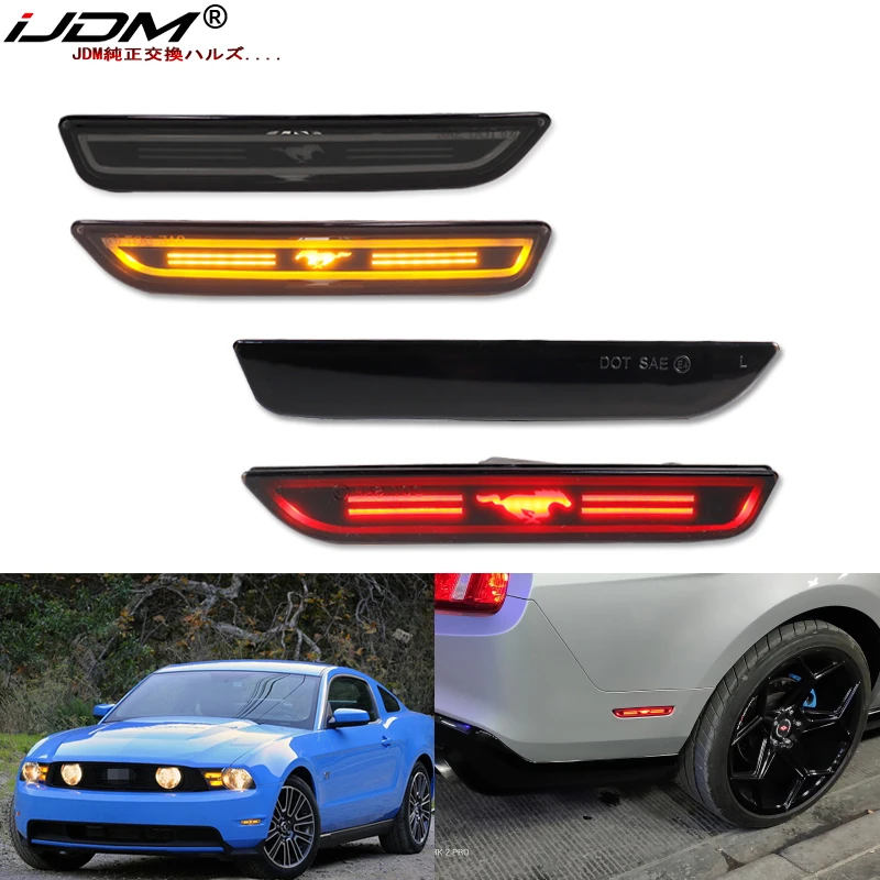 iJDM Car Lamp Front & Rear Side Marker Lamps w/ Red Horse logo LED Lights For 2010-2018 Ford Mustang,Turn Signal Parking Lights