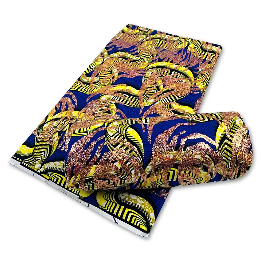 

New Arrival embroidery Sequins African Nigerian Wax Prints Batik Pagne fabric for dress SH210806