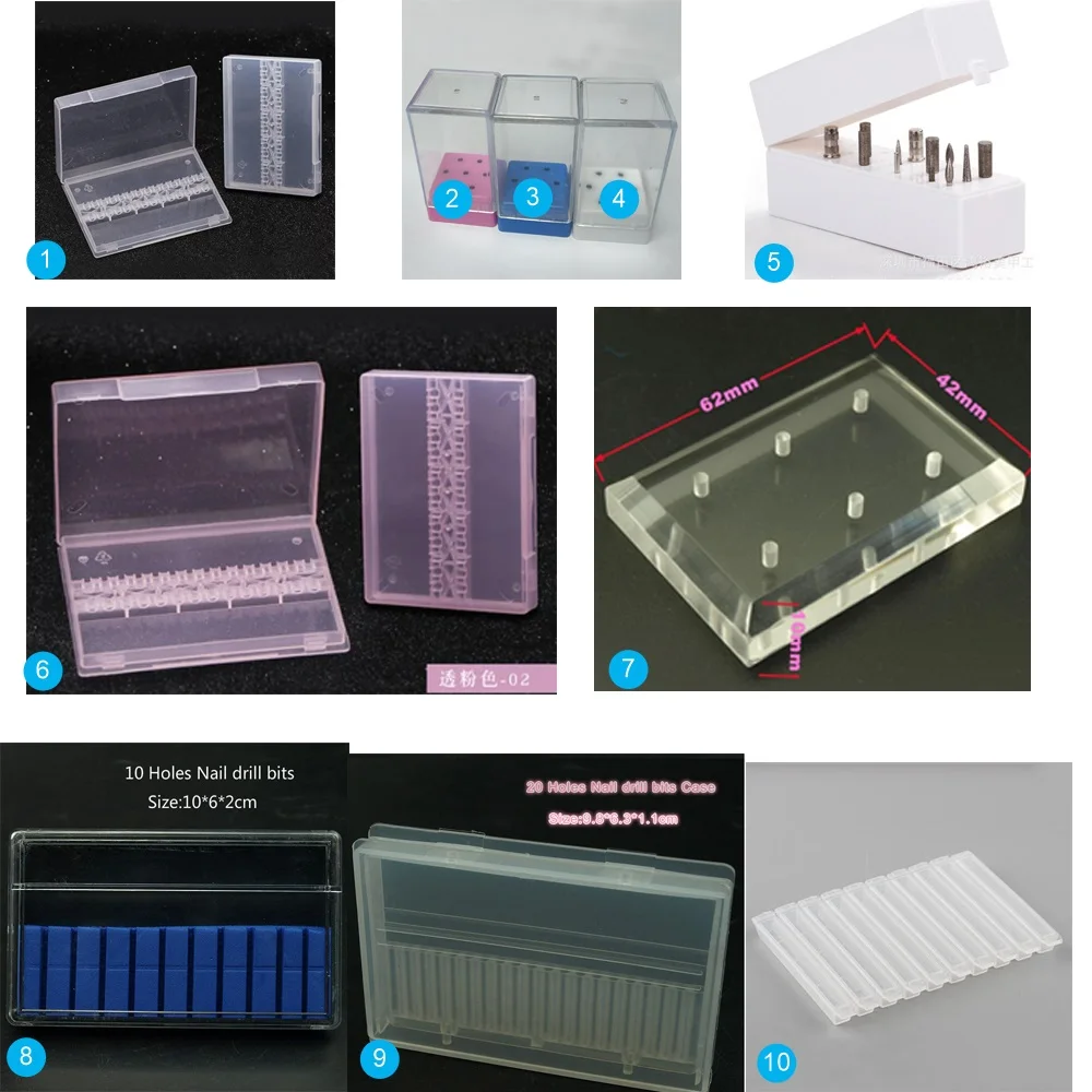 

6 7 10 14 20 30 Slots Clear Storage Box For Electric Nail Drill Bit Rotary Files Holder Display Nail Accessorie Tools