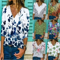 new 2021 women autumn winter long sleeve t shirts loose v neck floral print t shirt fashion loose street tees plus size 5xl tops