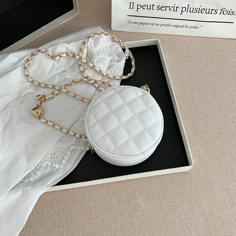 

Mini Lattice Round Crossbody bag Fashion New High quality PU Leather Women's Designer Handbag Chain Shoulder Messenger Bag