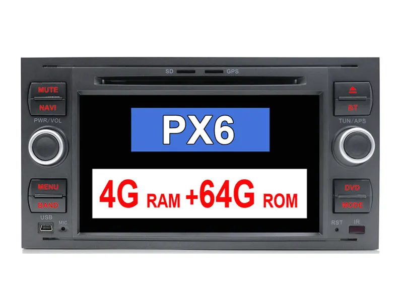 PX6 4G 64G 2 din android 9,0 Восьмиядерный автомобильный dvd gps для ford для focus 2/mondeo/s max/c-max/fusion/fiesta/transit радио головное устройство canbus - Цвет: PX6 4G 64G
