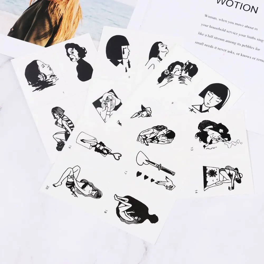 100 наборов наклеек на татуировки временного действия разных стилей для мужчин и женщин, водонепроницаемые, украшение тела для пар.