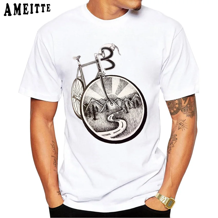 Футболка мужская с принтом винтажная тенниска для езды на велосипеде тату