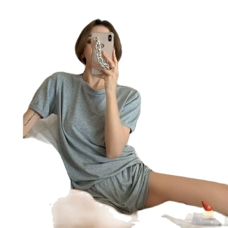 

Short sleeve T-shirt suit women's summer 2021 new loose casual Shorts PAJAMAS solid color simple home wear