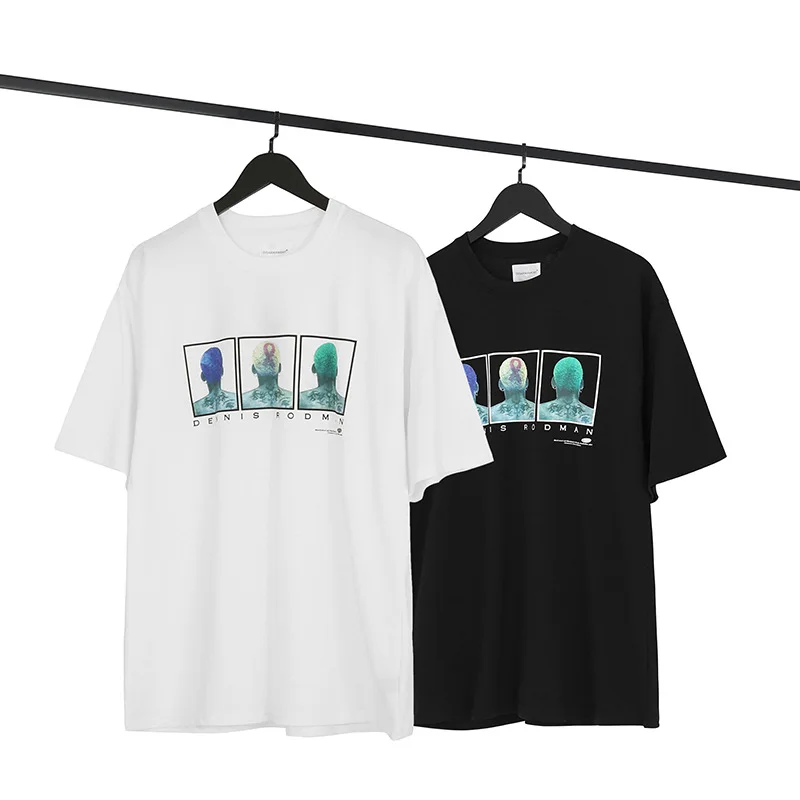 

American high street trendsetter simple T-shirt loose hip hop Street Rodman head print Short Sleeve Tee men and women