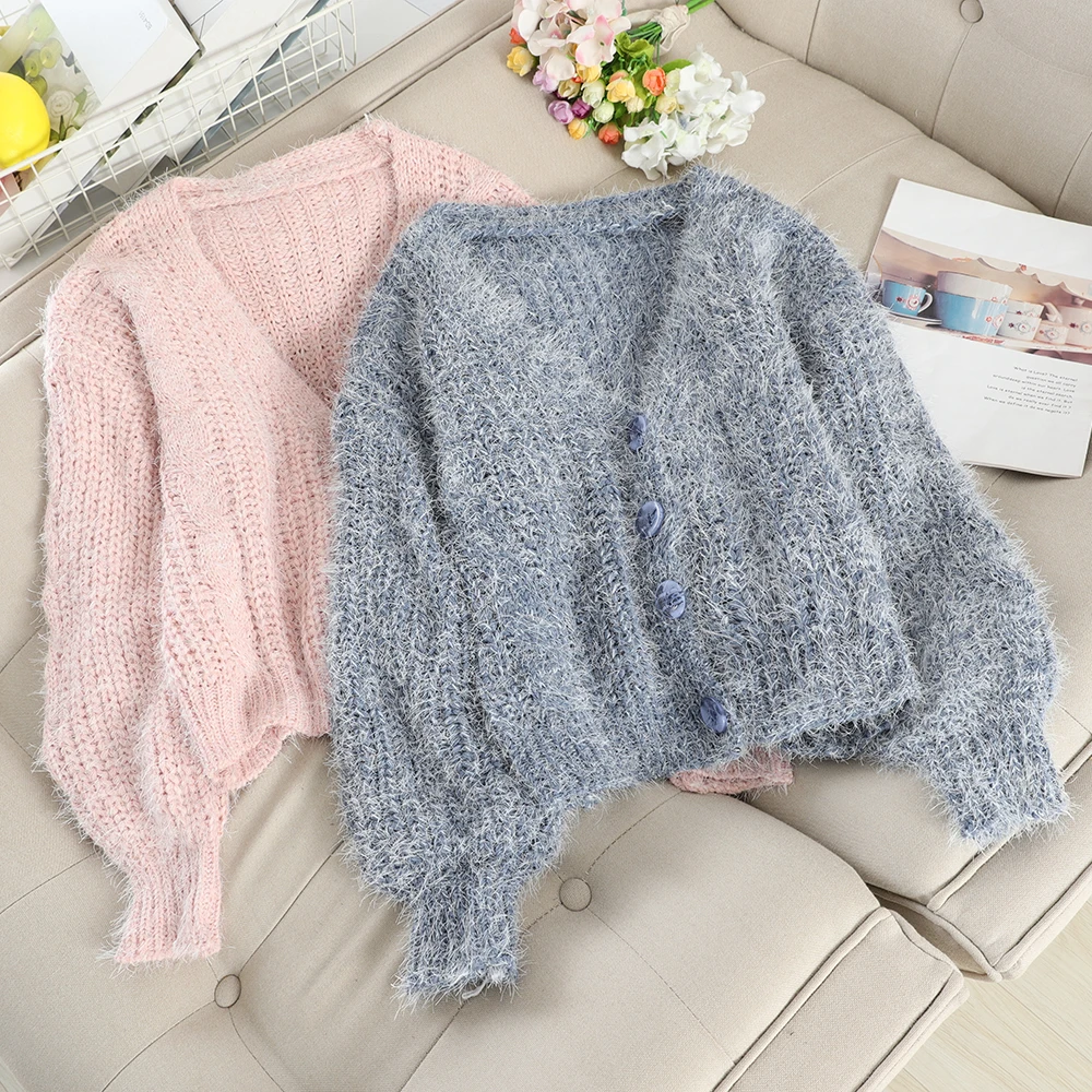 Японский стиль женские розовые кардиганы Короткие стильные осенние свитер |