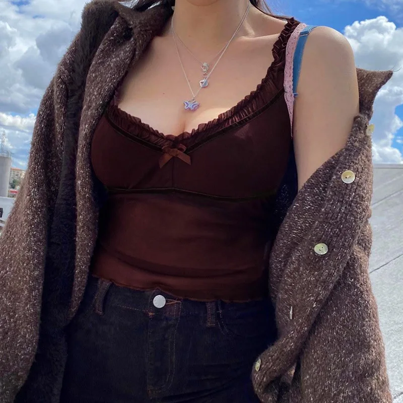 Коричневый с v образным вырезом сетчатые кроп топы Сетки Прозрачное нижнее белье