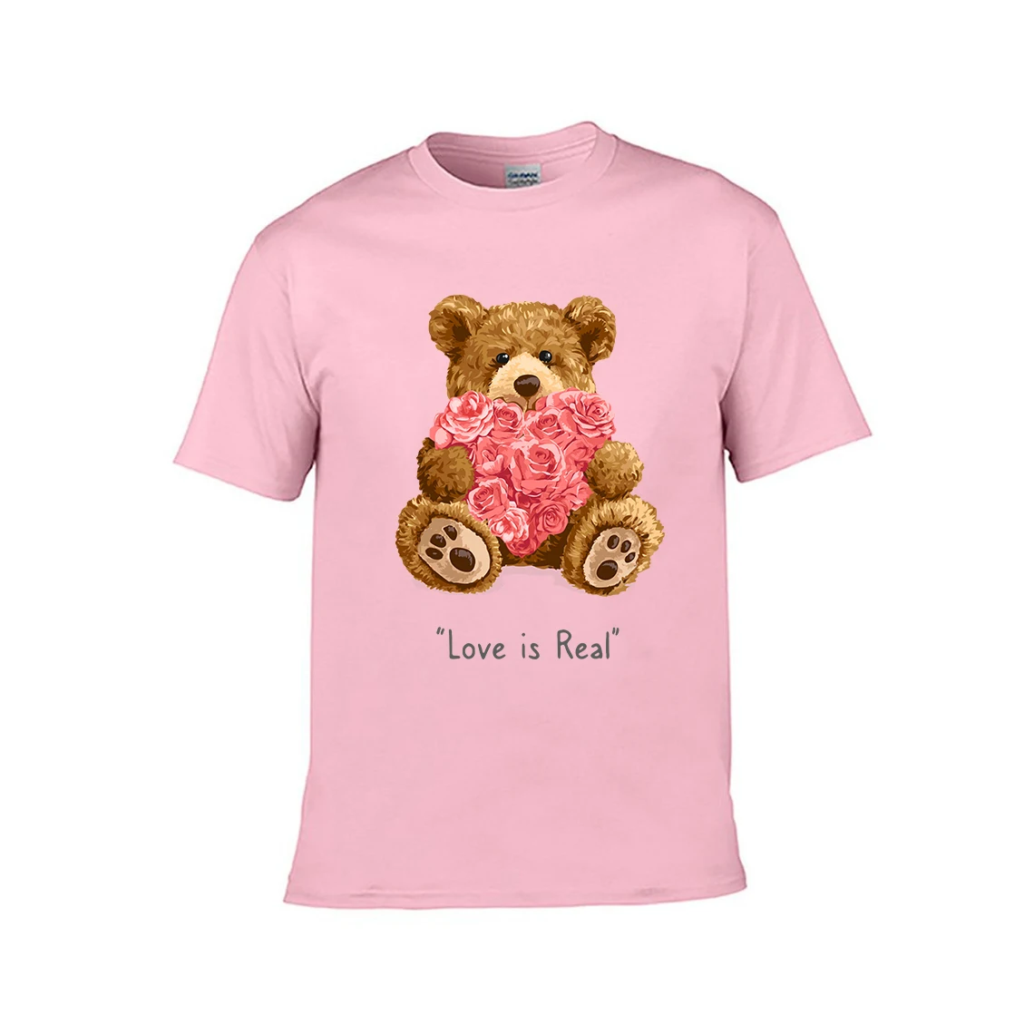 

Children Boys and Girls Summer Tee Cartoon Teddy Bear Love Printed Top Clothing 100% Cotton Child Fashion Short-Sleeved T-shirt
