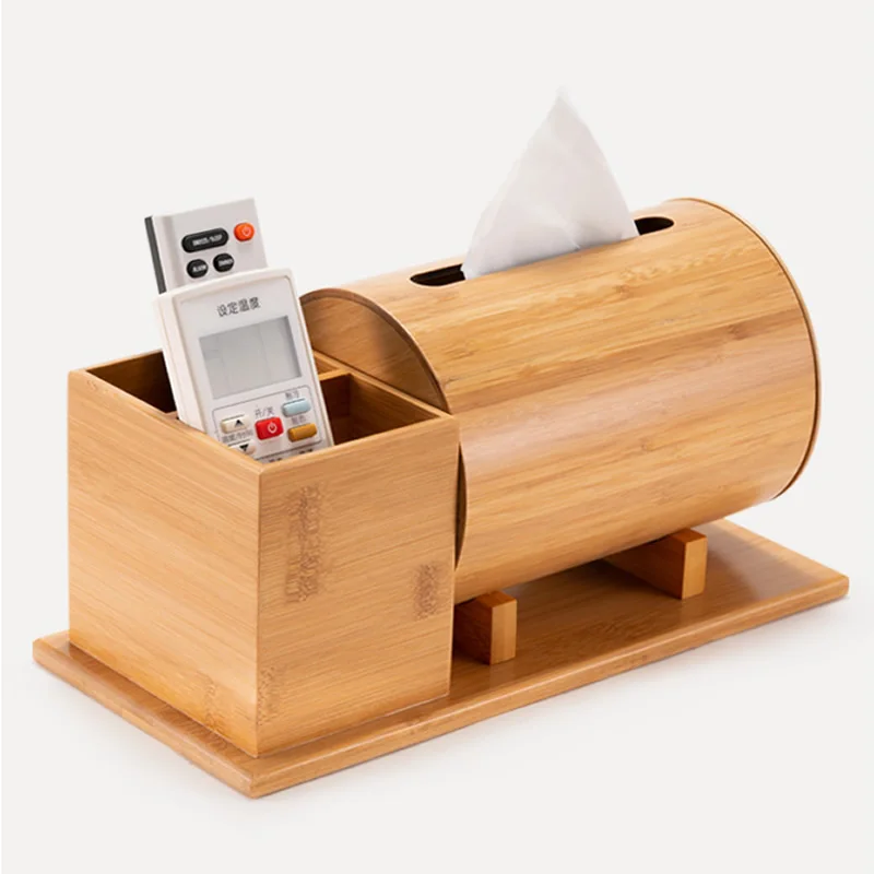 

Классическая пасторальная бамбуковая деревянная Цилиндрическая Коробка для салфеток для гостиной с органайзером для хранения и пультом дистанционного управления