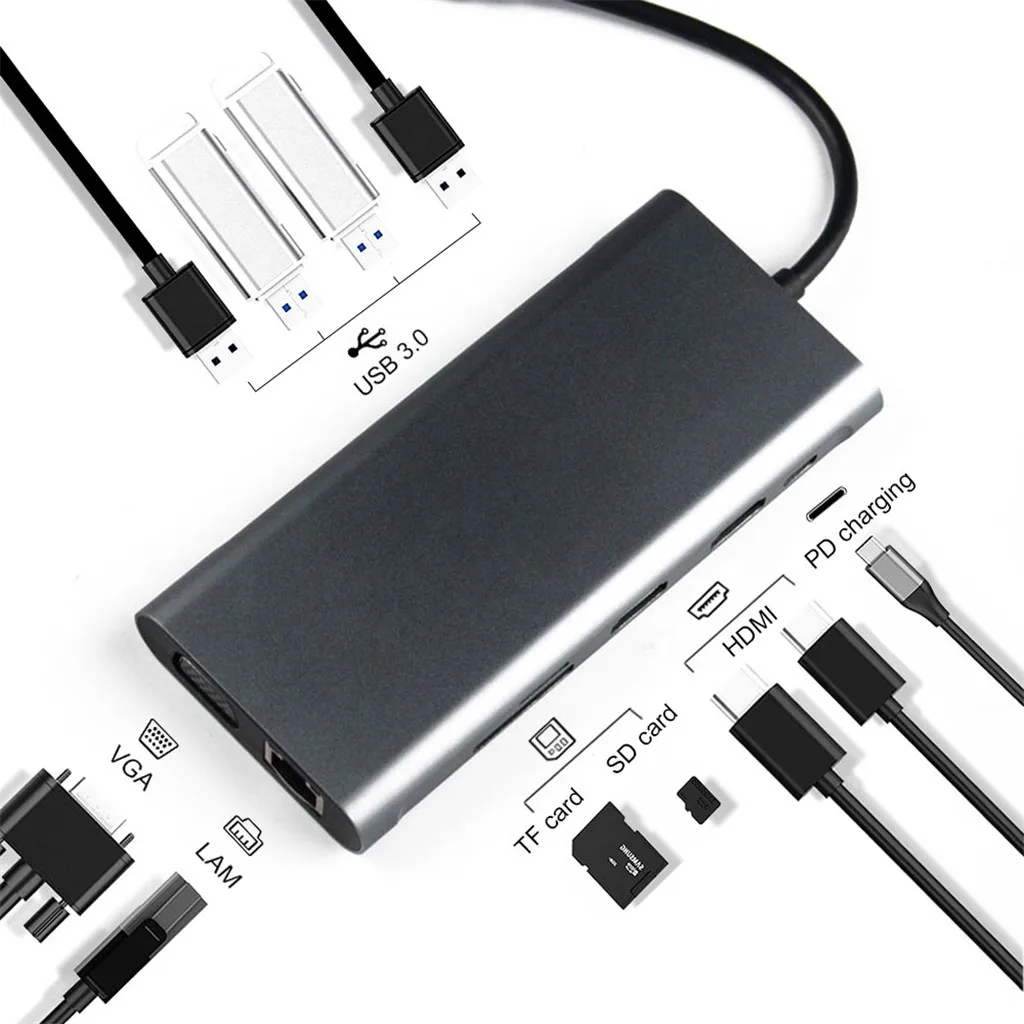 Тип C двойной HDMI + RJ45 VGA до 2 Hdmi c Pd Sd Tf Аудио USB3.0 11-в-1 док-станция для 3840X2160 Тип-C |