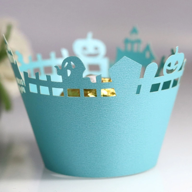 

100Pcs Halloween Cupcake Wrappers Hollow Out Haunted House Castle Ghost Pumpkin Cake Liners Muffin Tray Party wholesales