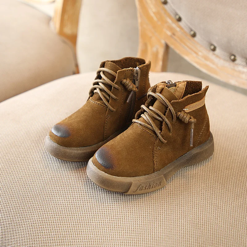 Детская обувь для мальчиков из натуральной кожи Дети картины Прочная Цвет зимние