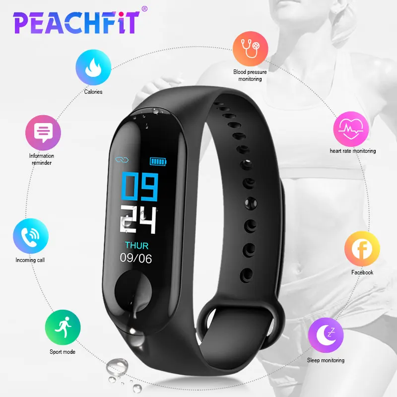 Смарт браслет PEACHFIT M3X с пульсометром фитнес трекером тонометром смарт для Android iOS