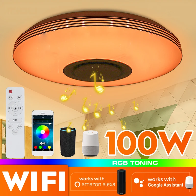 100W приложение Wi Fi для Управление музыки LED потолочный светильник RGB bluetooth Динамик