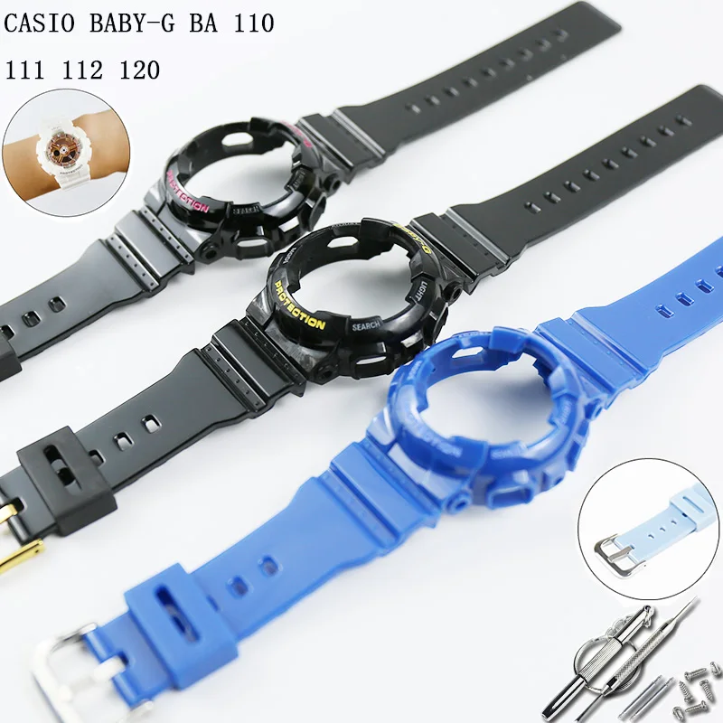 

Watch accessories For glossy Casio resin BABY-G BA 110 111 112 120 women's sports rubber strap case 14mm pin buckle