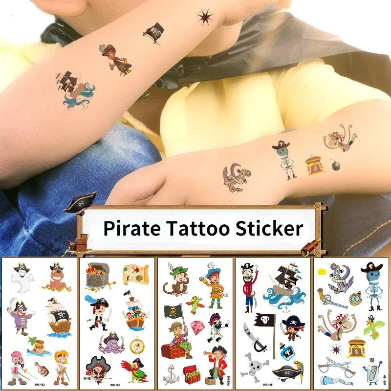 

10pcs Pirate Temporary Tattoos Stickers for Girls Boys Kids Party Bag Filler Children's Birthday Gift Pirate Party Favors Decor