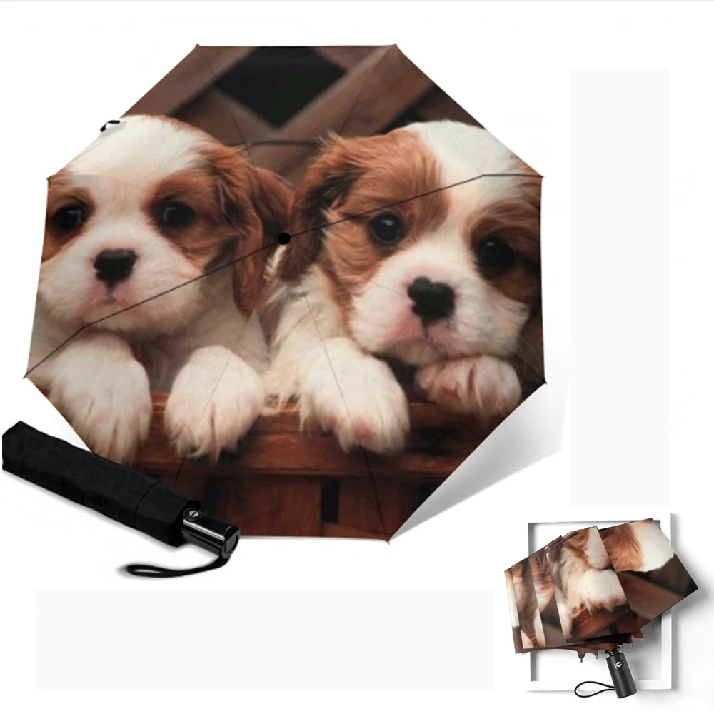 

Wind Resistant Fully-Automatic umbrella Rain Women Lovely Puppy Printing 3 folding Umbrella Aluminum Alloy Umbrellas Rain Tools