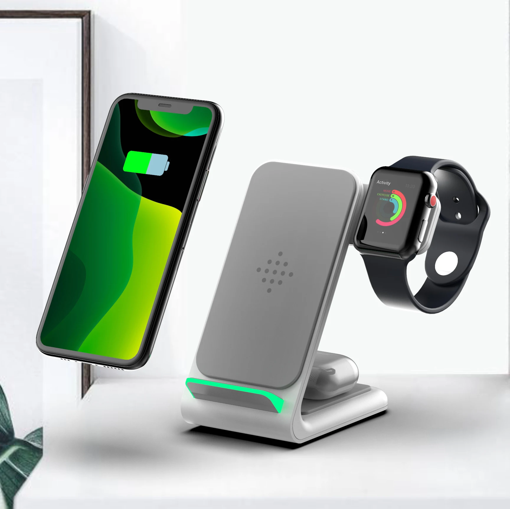 

Tovys is suitable for iPhone 12 11 3 in 1 Qi wireless charger, suitable for Airpods / Apple Watch 6 fast wireless charging base